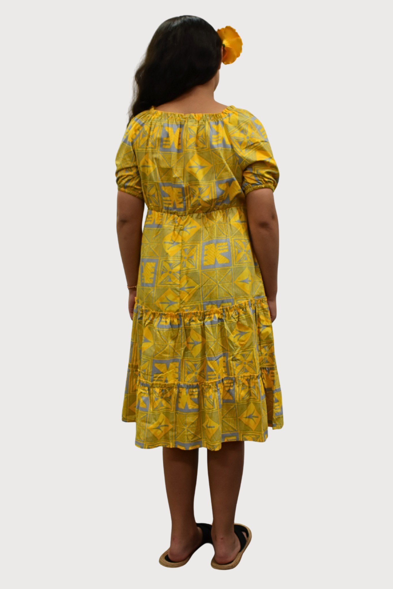 ELENA GIRLS DRESS - FLOWY DRESS - YELLOW & GREY