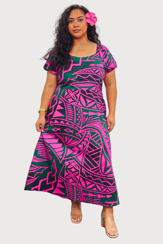 MANUSINA DRESS - PINK & GREEN HIGHWAIST DRESS