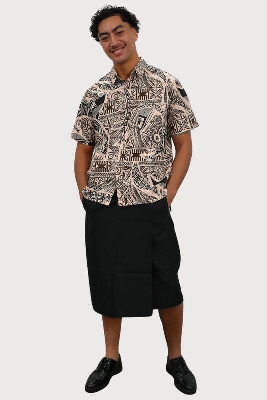 SETH SHIRT - COLLARED BUTTON UP - TAN & BLACK