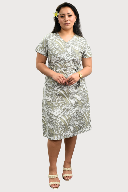 MARIAH DRESS - MIDI DRESS - GREY & WHITE