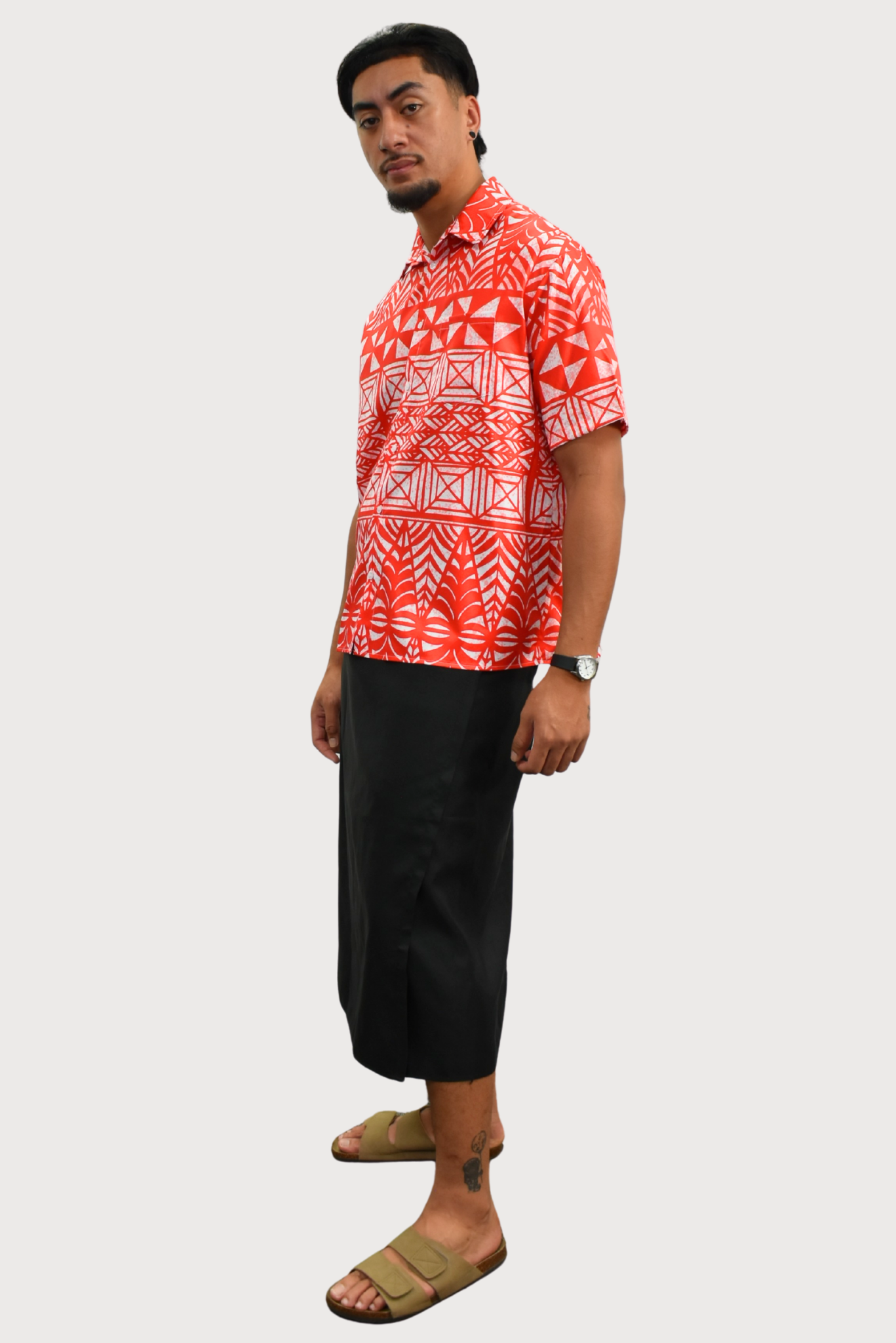 TUATUA SHIRT - COLLARED BUTTON UP - RED & WHITE