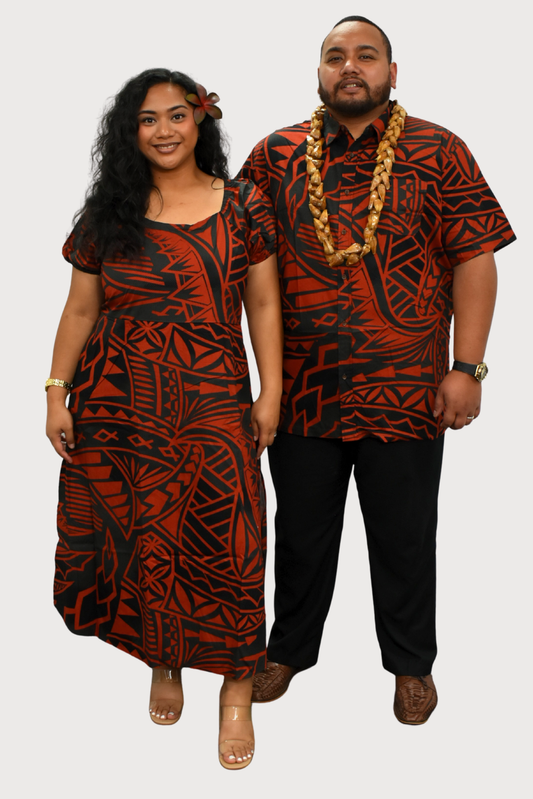 MAUI SHIRT - COLLARED BUTTON UP -  MAROON & BLACK