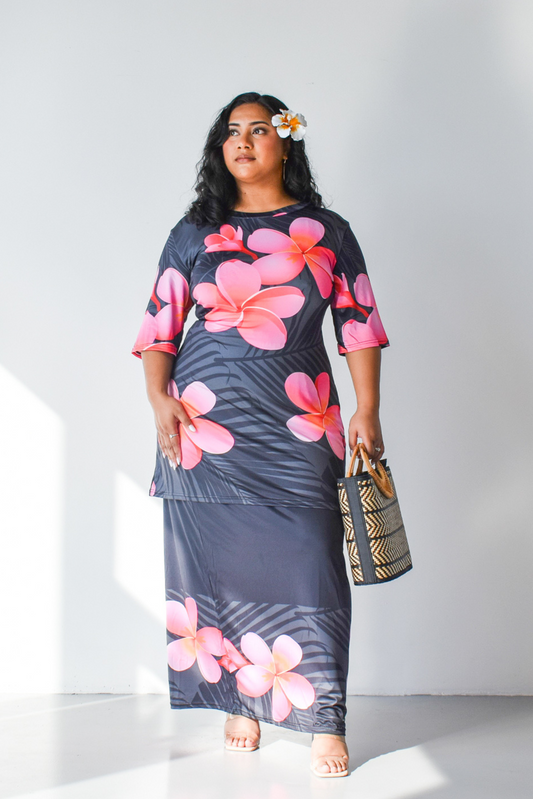 FLORA PULETASI DRESS - BLACK & PINK