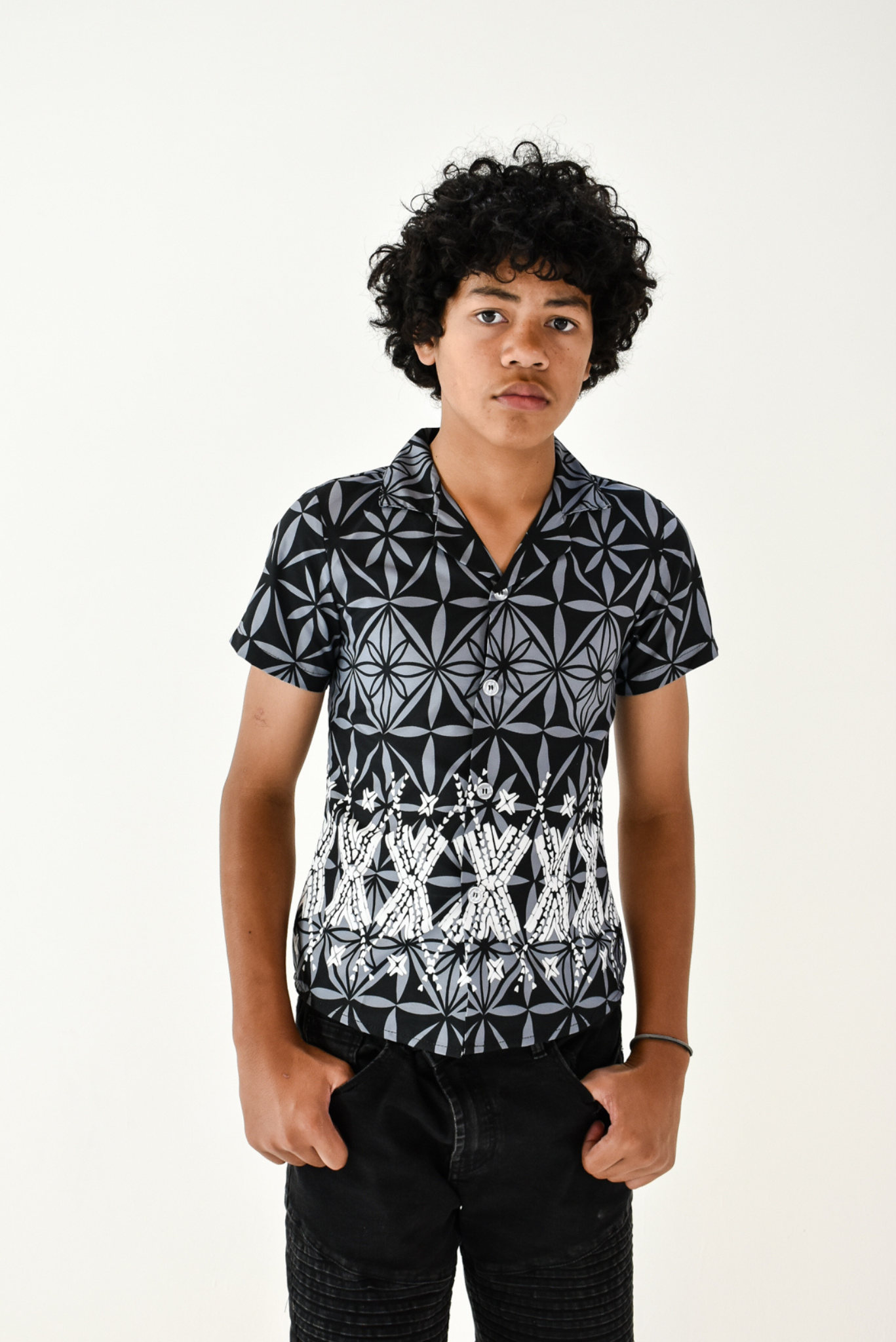 MONA BOYS SHIRT - COLLARED SHIRT - BLACK & GREY