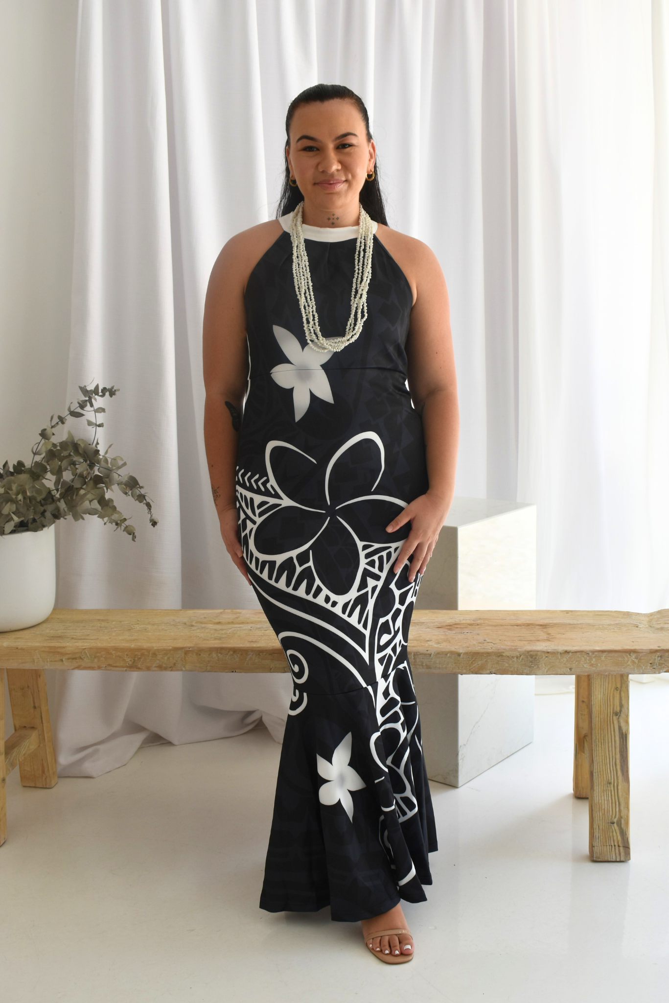 (PRE-ORDER) NOIR DRESS - HALTER MAXI DRESS - BLACK & WHITE