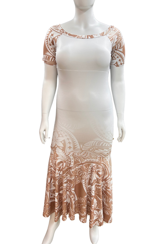 WHITE AND BROWN MAXI DRESS - MULTIPLE SIZES AVAILABLE