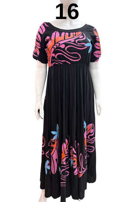 BLACK AND PINK HIGHWAISTED DRESS - SIZE 16
