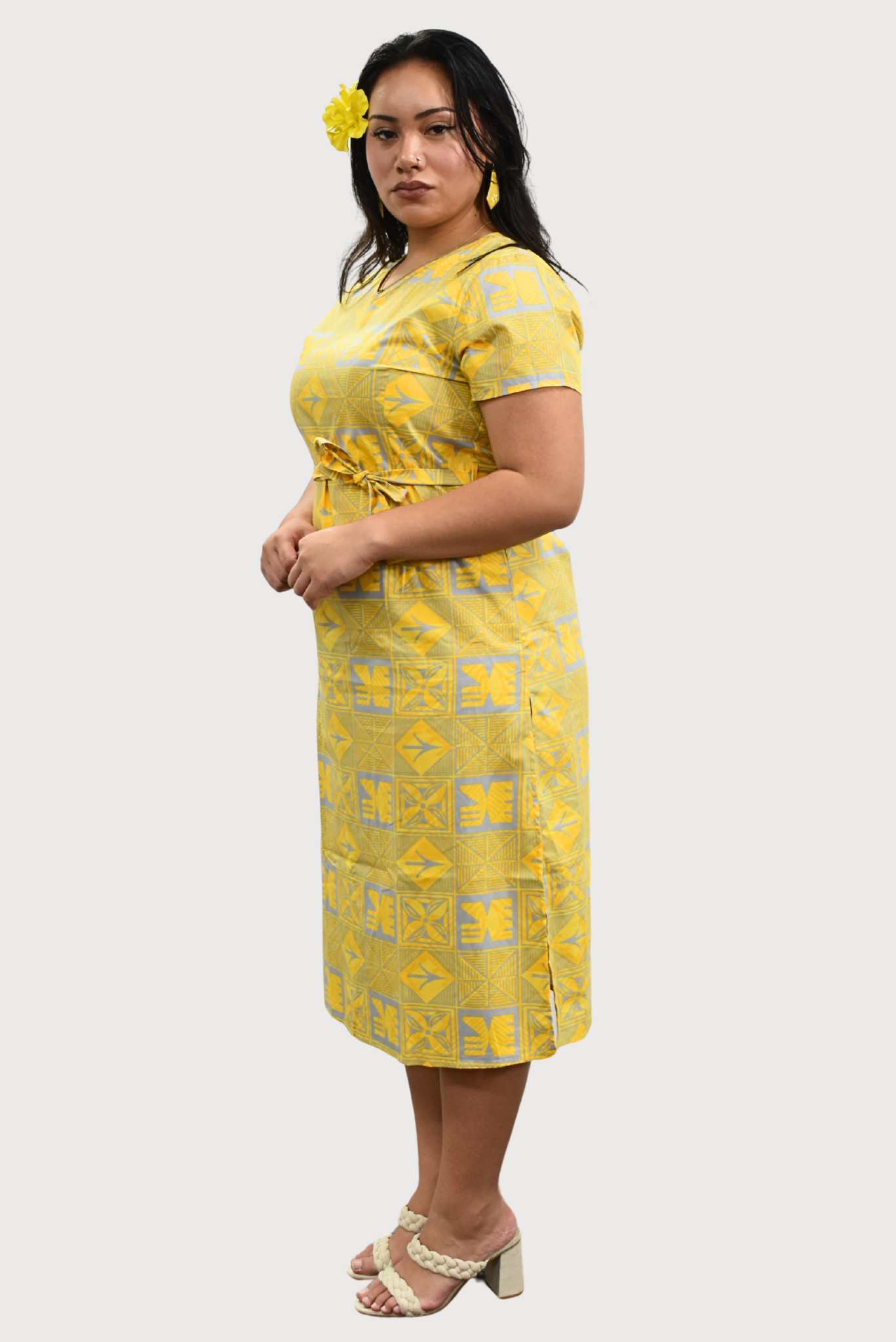 ELENA DRESS - MIDI DRESS - YELLOW & GREY