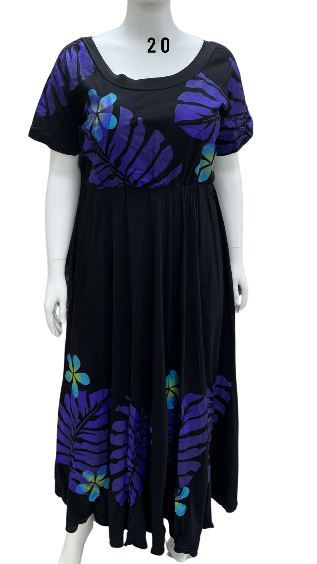 BLACK & PURPLE FLORAL HIGH WAISTED DRESS - SIZE 20