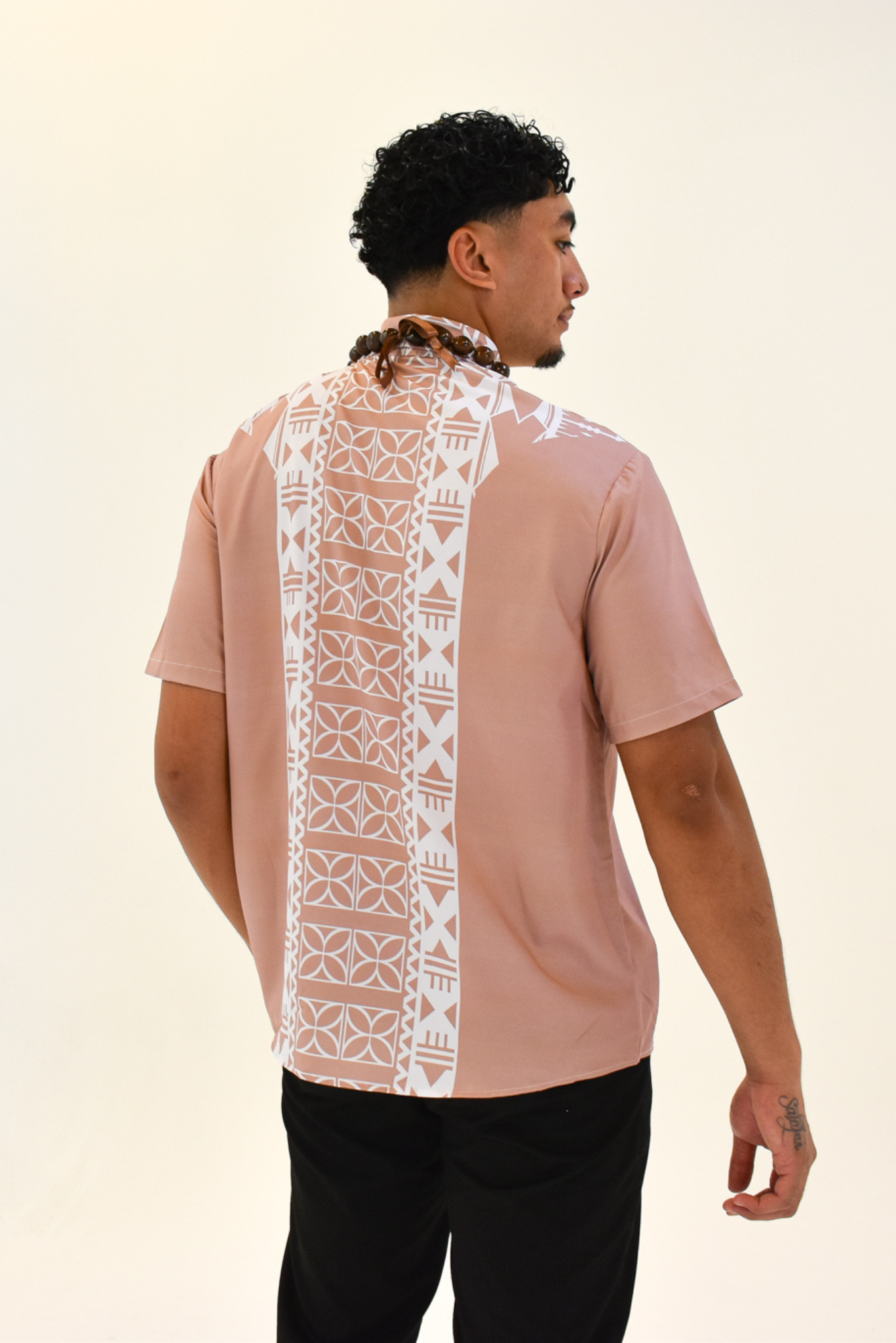 ESEKIA SHIRT - COLLARED BUTTON UP - ROSE BEIGE & WHITE