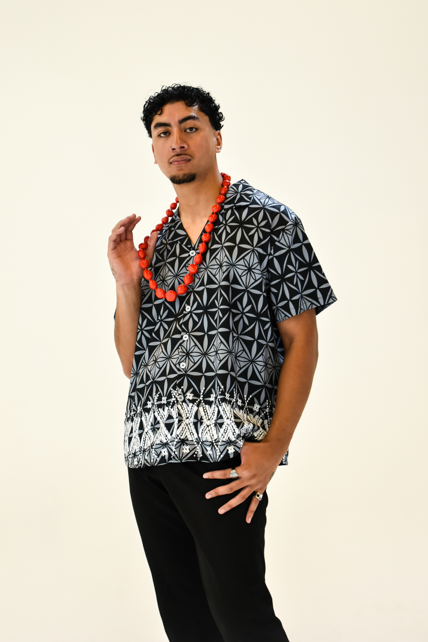 MONA SHIRT -MENS COLLARED SHIRT - BLACK & GREY