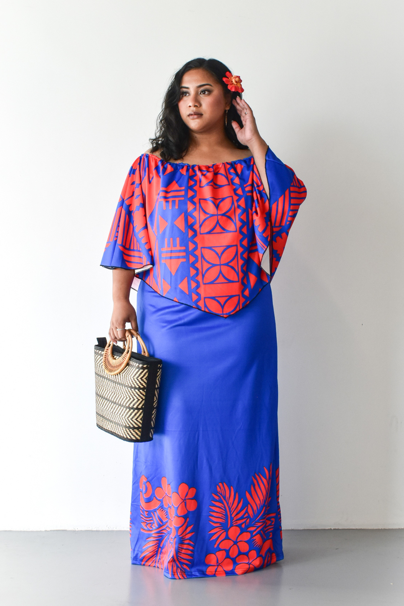 DIANA DRESS - CAPE DESIGN - BLUE & RED