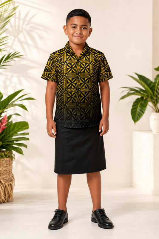(PRE-ORDER) BOYS SHIRT - COLLARED SHIRT - BLACK & YELLOW