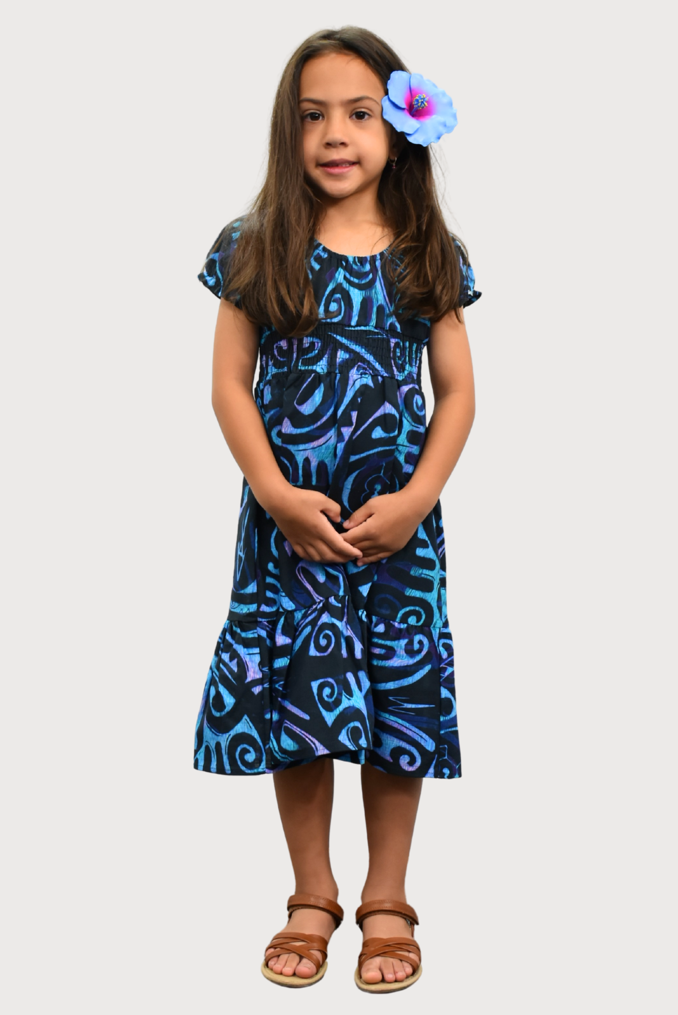 LEILANI GIRLS DRESS - FLOWY DRESS - BLUE & BLACK