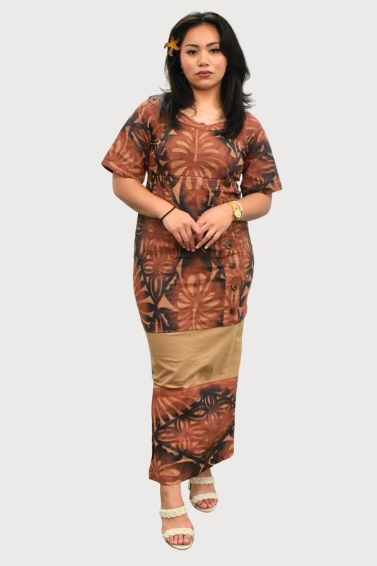 BROWN & BLACK ROUND NECK PULETASI