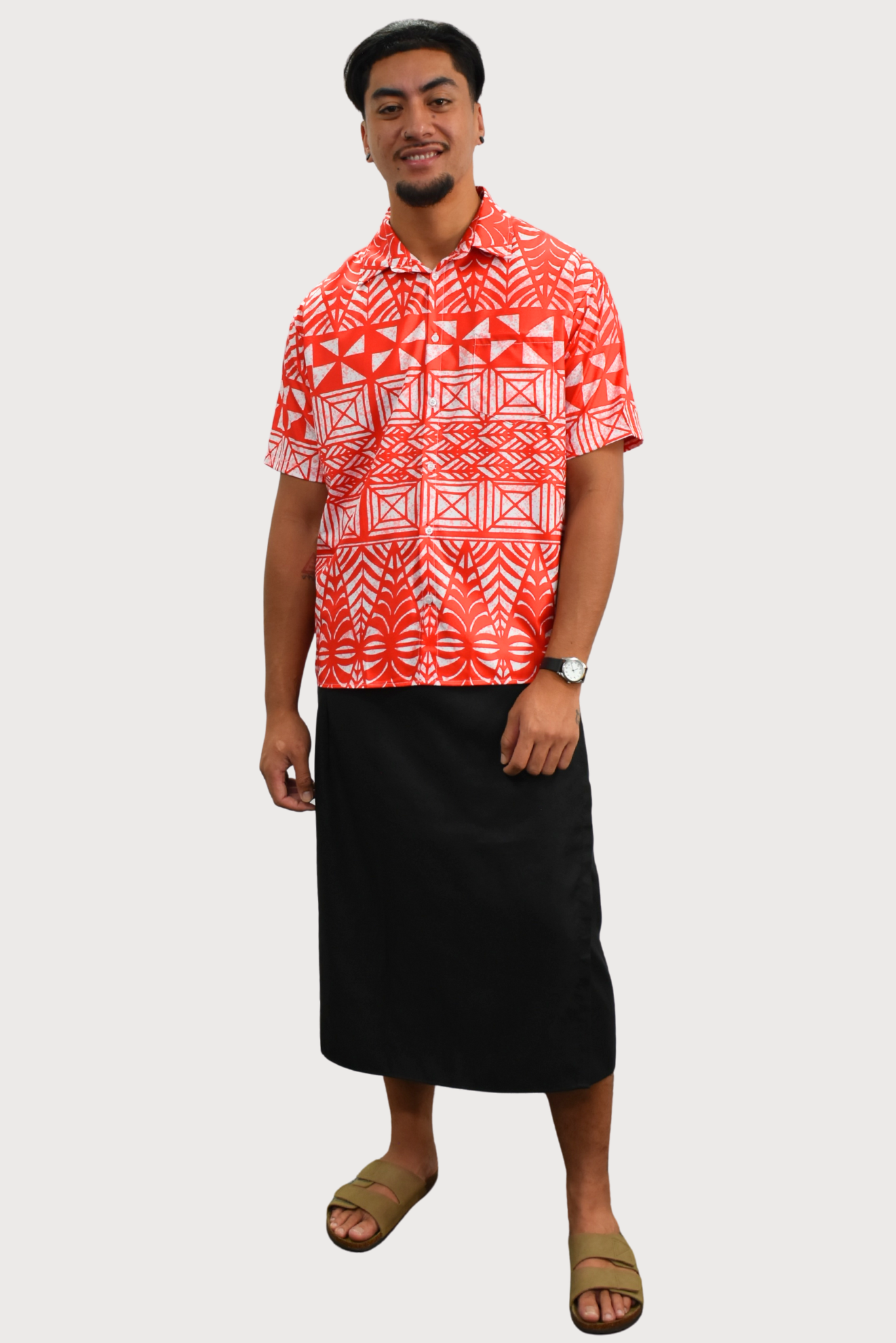 TUATUA SHIRT - COLLARED BUTTON UP - RED & WHITE