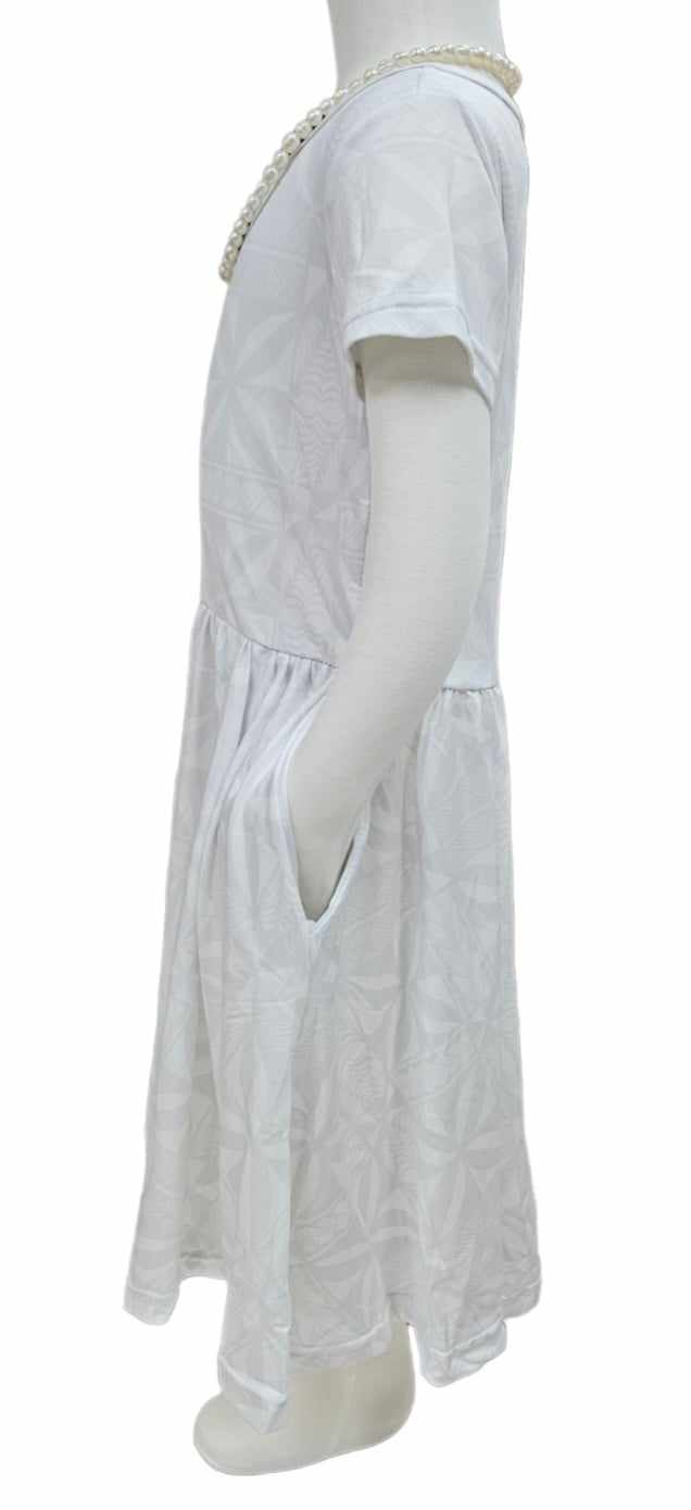 LILO GIRLS DRESS - MIDI FLOWY DRESS W/POCKETS - WHITE 1