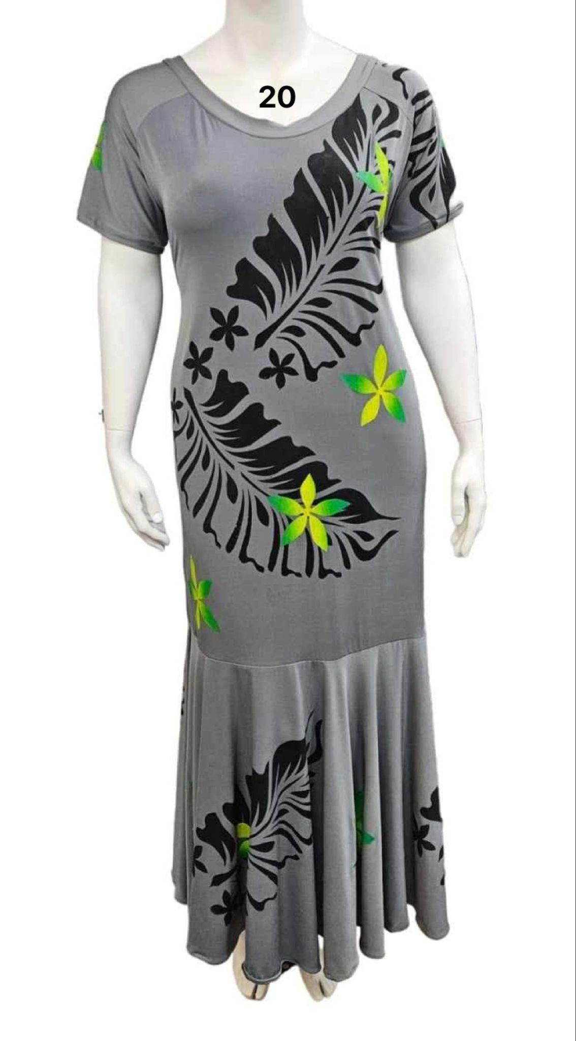 GREY FLORAL MERMAID TAIL ISLAND DRESS - SIZE 20