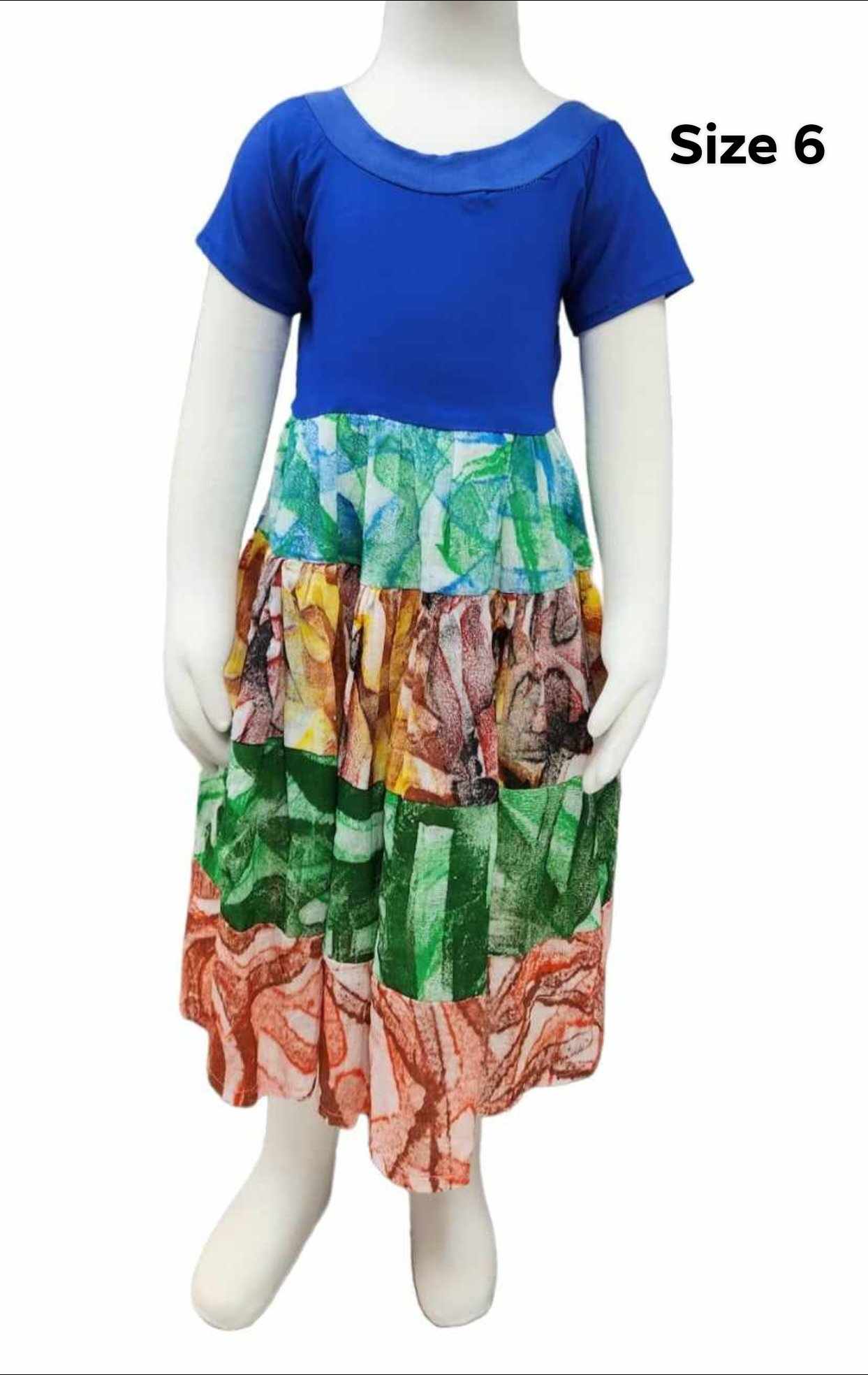 BLUE GREEN BROWN KIDS HIGH WAIST DRESS - SIZE 6