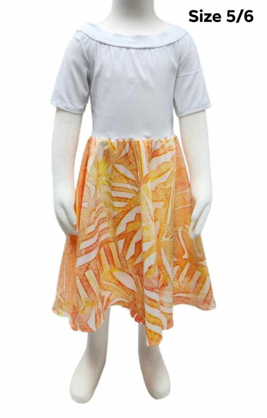 ORANGE & WHITE KIDS HIGH WAIST DRESS - SIZE 5/6