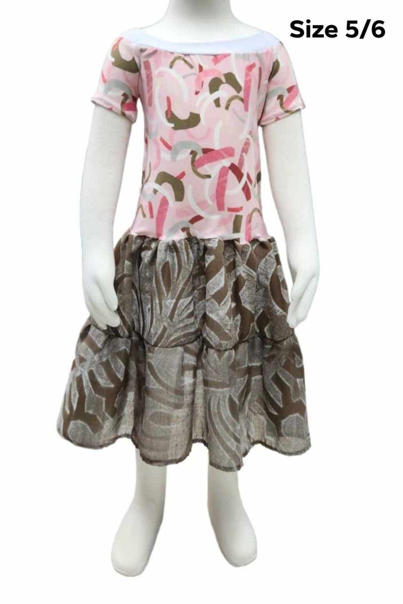 PINK & BROWN KIDS HIGH WAIST DRESS - SIZE 5/6