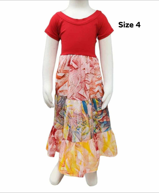 RED KIDS HIGH WAIST DRESS - SIZE 4