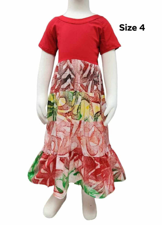 RED & GREEN KIDS HIGH WAIST DRESS - SIZE 4