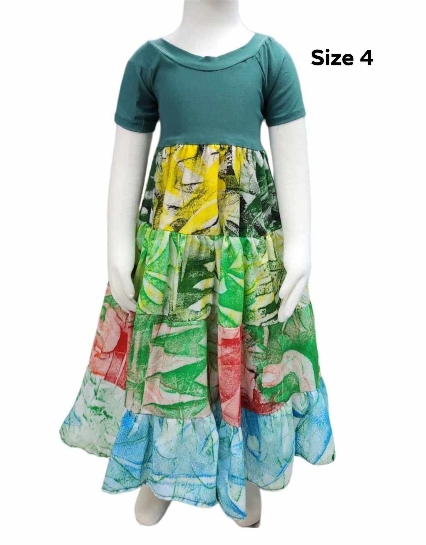 GREEN KIDS HIGH WAIST DRESS - SIZE 4