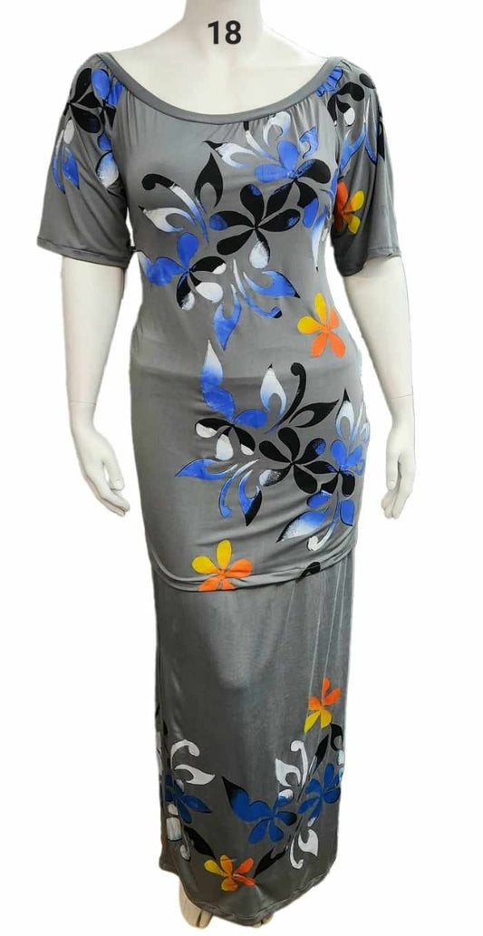 GREY & BLUE FLORAL ISLAND PULTASI - SIZE 18