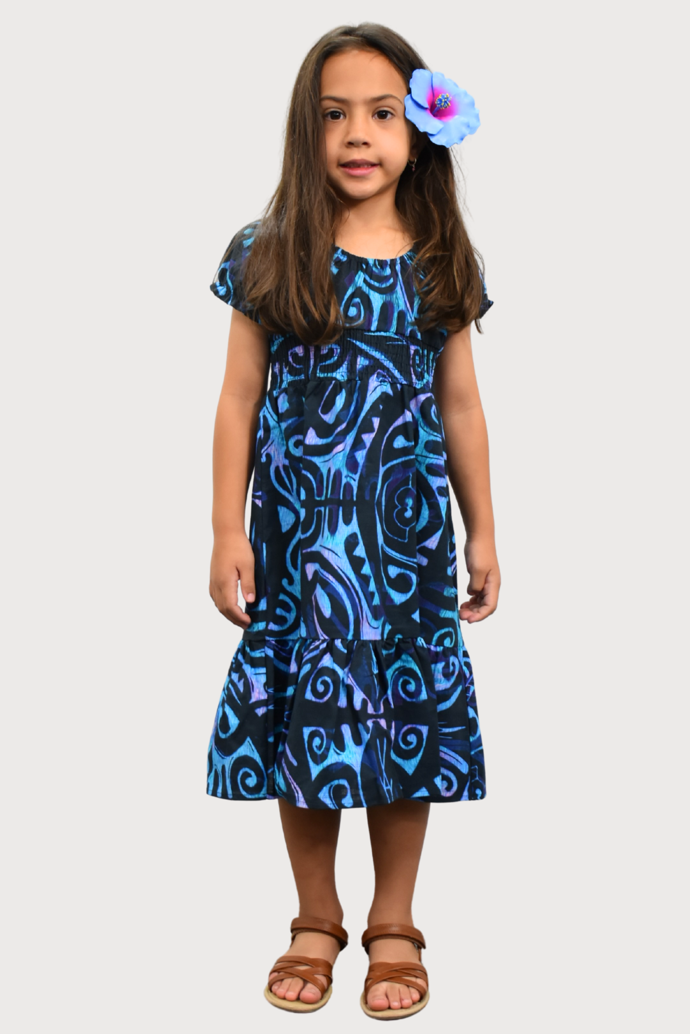 LEILANI GIRLS DRESS - FLOWY DRESS - BLUE & BLACK