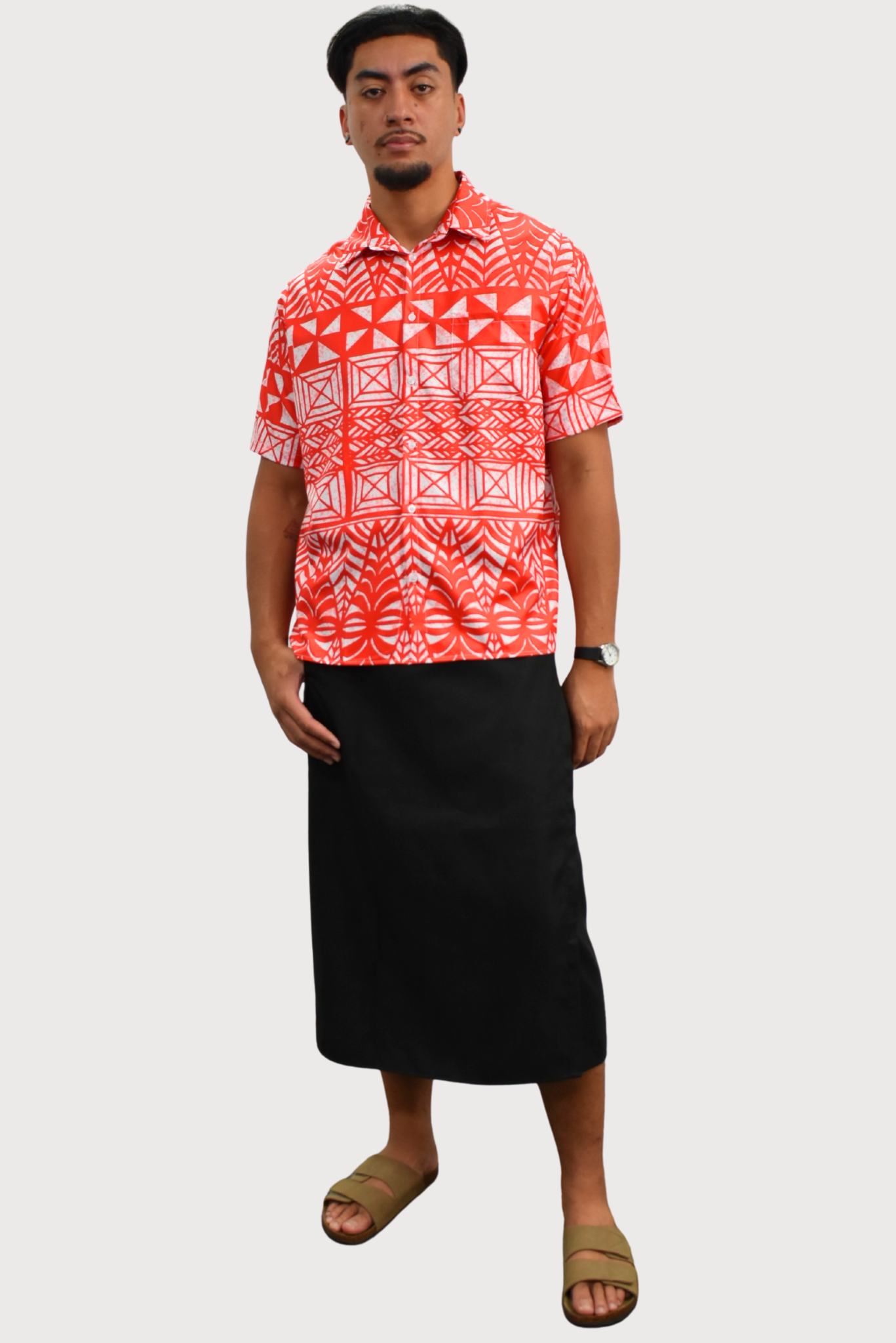 TUATUA SHIRT - COLLARED BUTTON UP - RED & WHITE