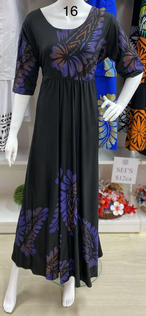 BLACK HIGH WAIST FLORAL ISLAND DRESS - SIZE 16