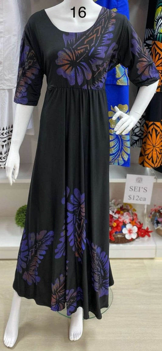 BLACK HIGH WAIST FLORAL ISLAND DRESS - SIZE 16