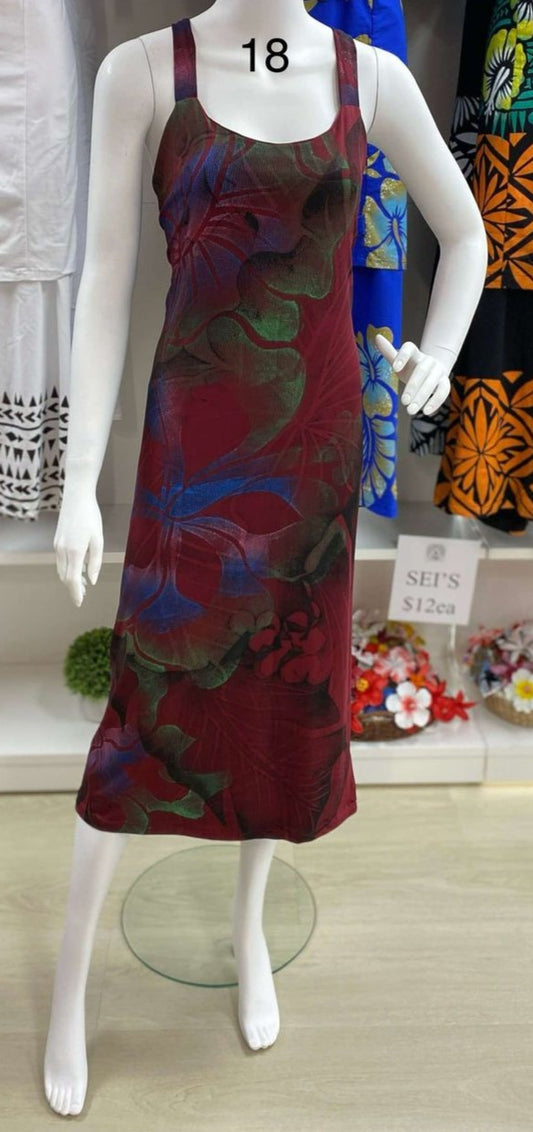 RED TRIBAL DESIGN DRESS NO SLEEVES - SIZE 18