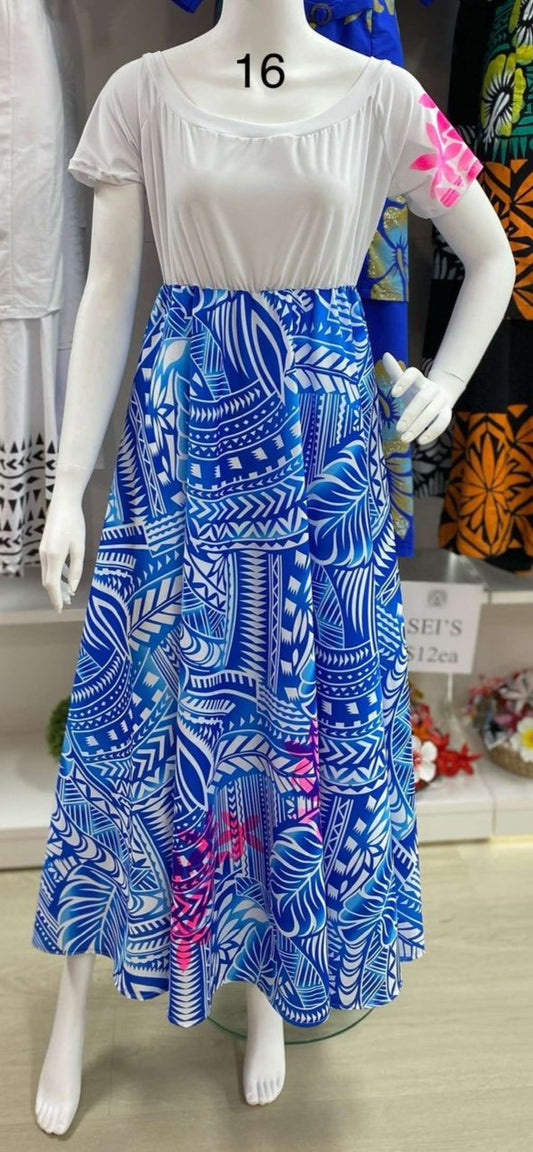 BLUE HIGH WAIST FLORAL ISLAND DRESS - SIZE 16