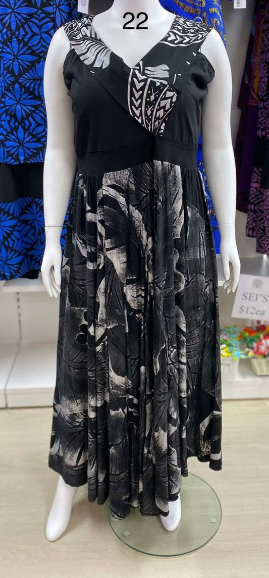 BLACK & GREY V-NECK ISLAND DRESS WITH NO SLEEVES - SIZE 22