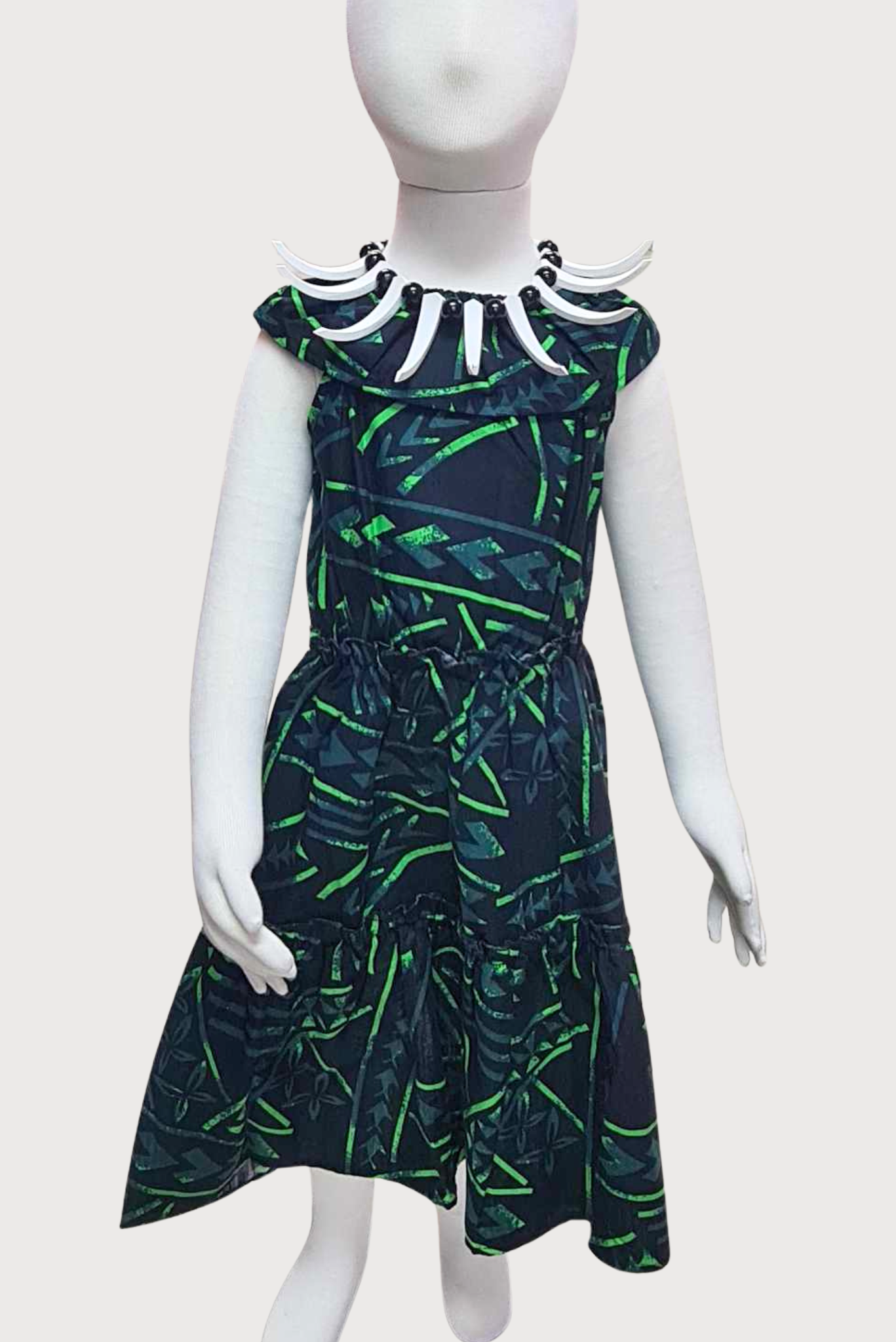 DIANA GIRLS DRESS - FLOWY DRESS - BLACK & GREEN