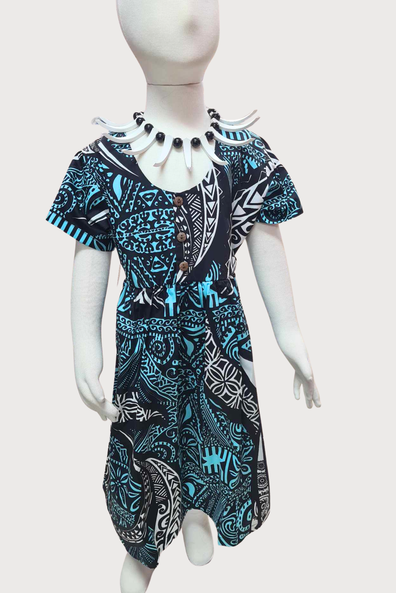 SARAH GIRLS DRESS - FLOWY DRESS - BLUE, WHITE & BLACK