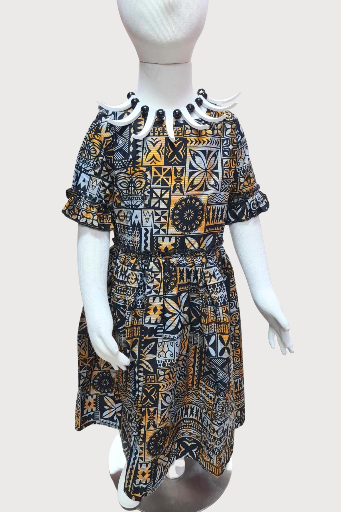 MARIAH GIRLS DRESS - FLOWY DRESS - GOLD, GREY & BLACK