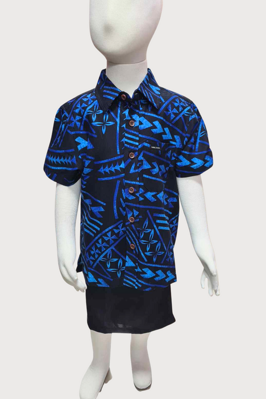 DANIEL BOYS SHIRT - COLLARED SHIRT - BLACK & BLUE