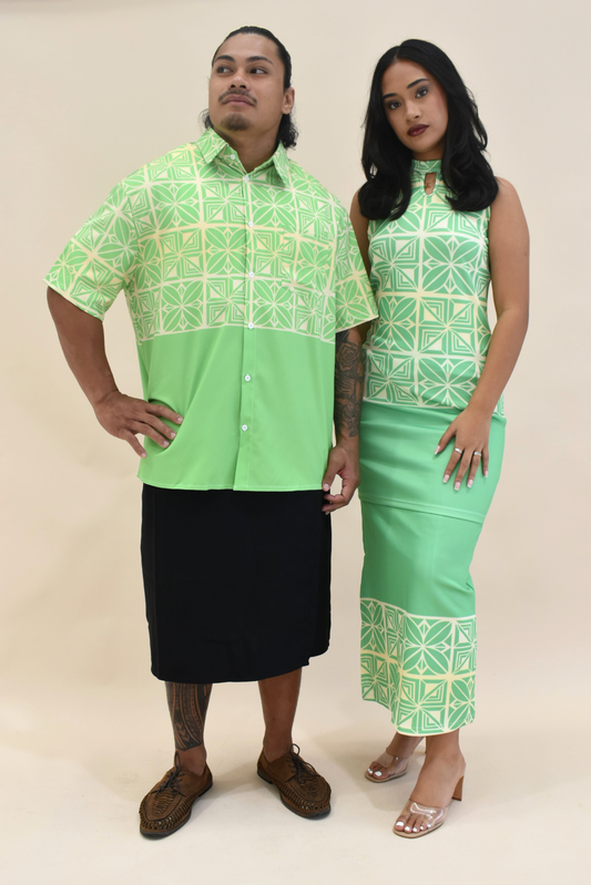 (PRE-ORDER) COLLARED BUTTON UP SHIRT - GREEN & YELLOW PATTERN