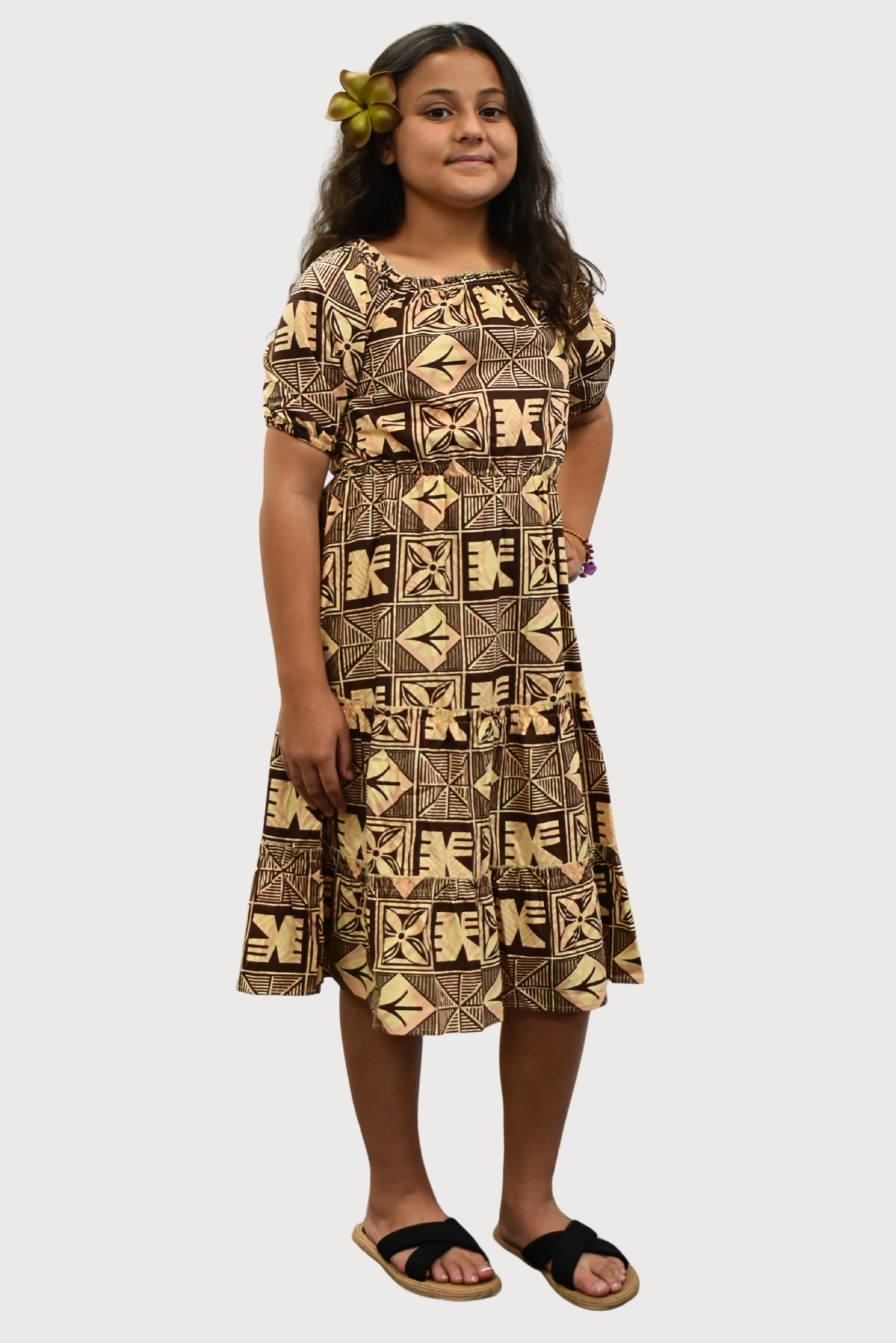 ELENA GIRLS DRESS - FLOWY DRESS - BEIGE & BROWN