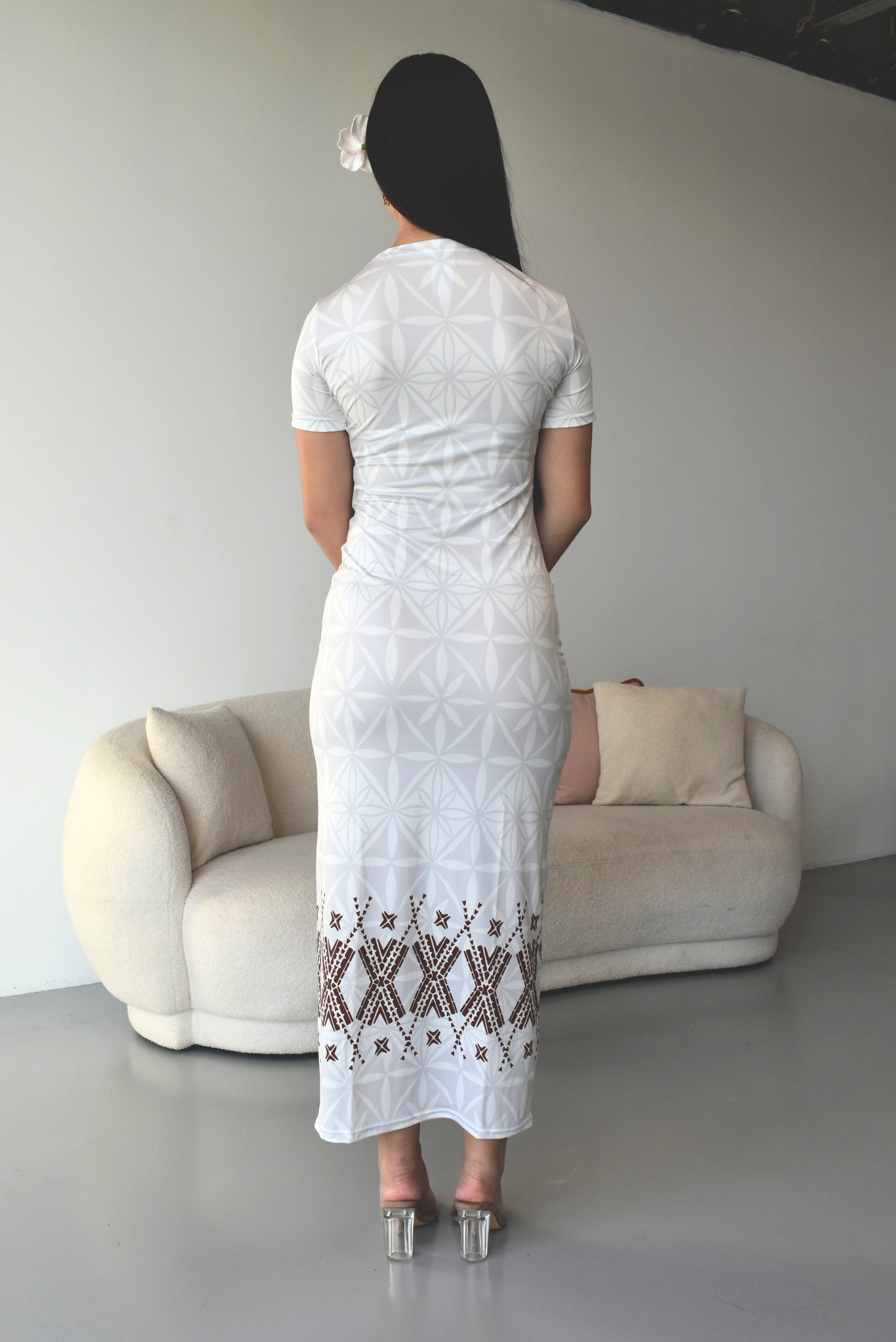 MONA DRESS - BODYCON - WHITE MELANESIAN PATTERN