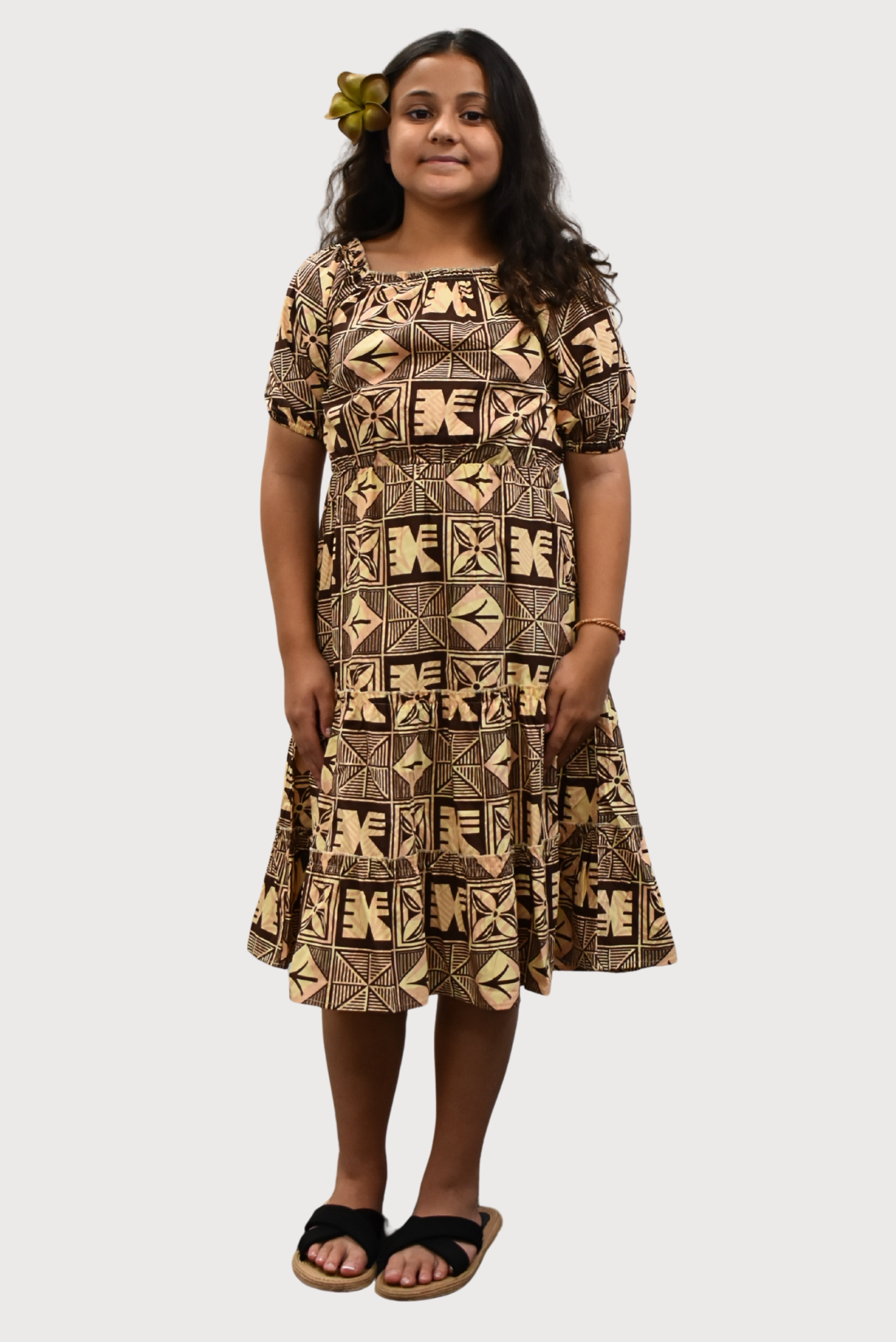 ELENA GIRLS DRESS - FLOWY DRESS - BEIGE & BROWN