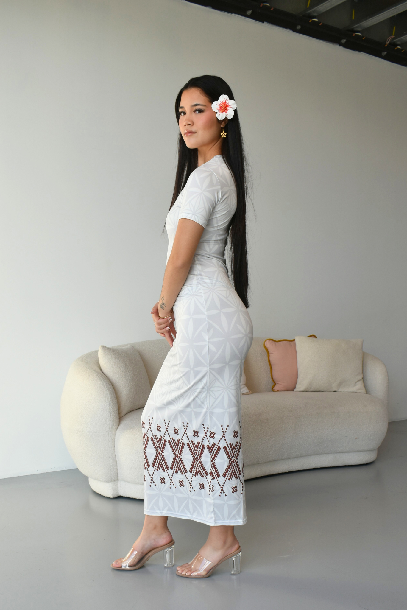 MONA DRESS - BODYCON - WHITE MELANESIAN PATTERN