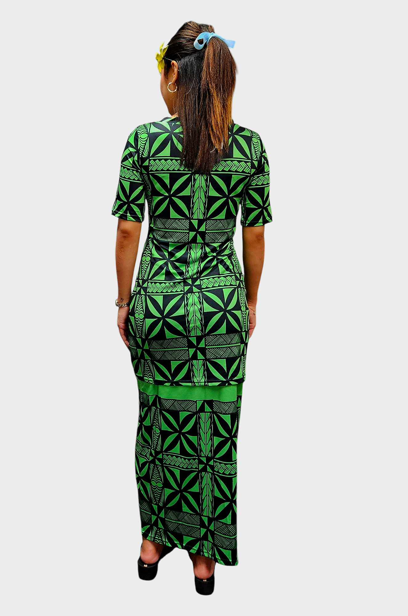 HOLLY PULETASI DRESS - GREEN & BLACK