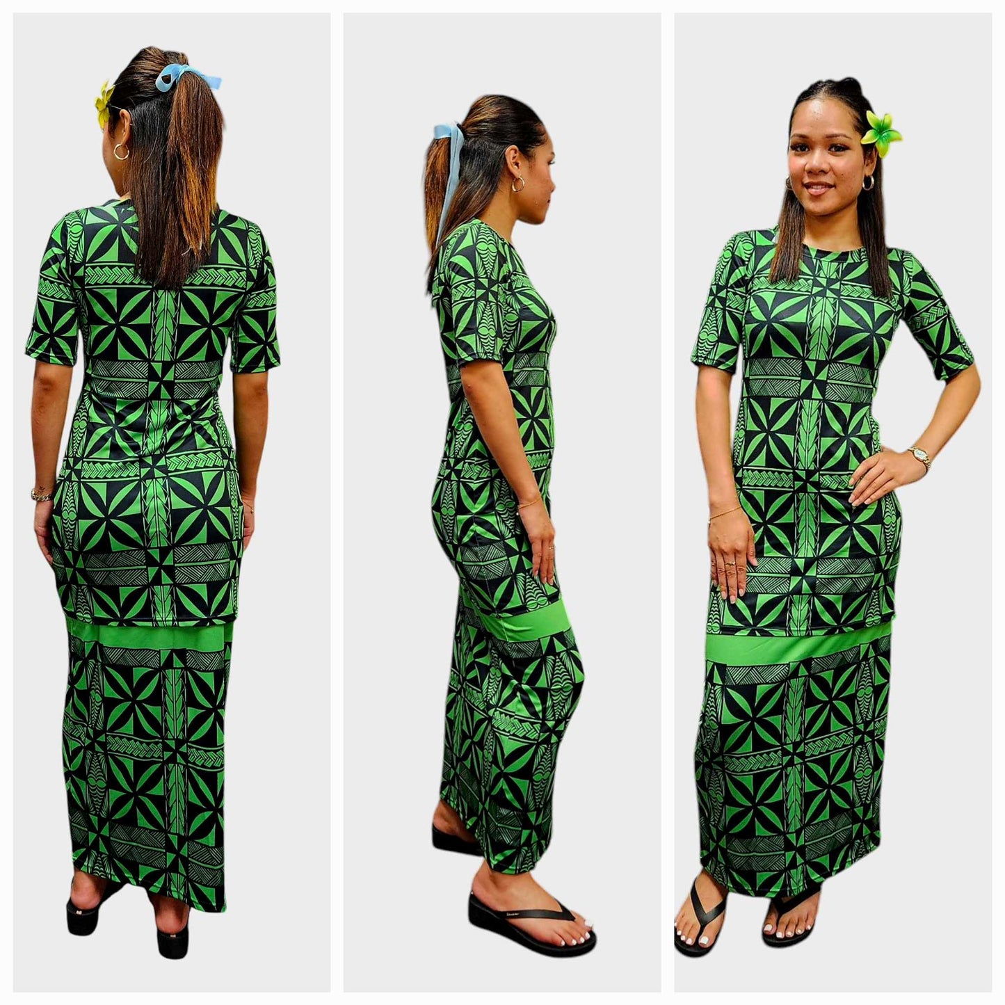 HOLLY PULETASI DRESS - GREEN & BLACK