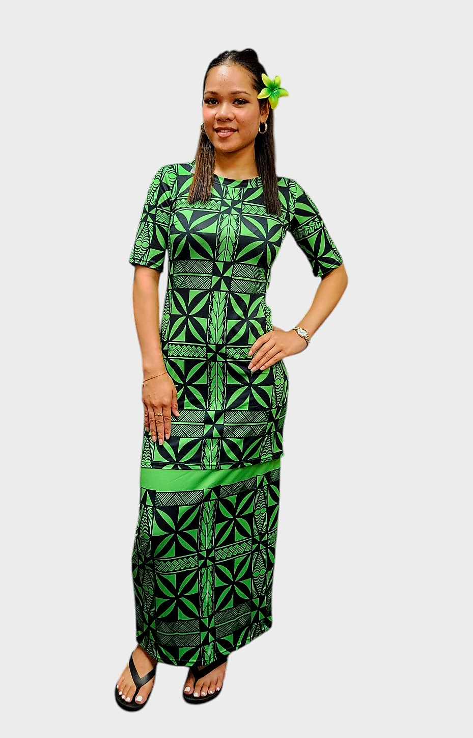 HOLLY PULETASI DRESS - GREEN & BLACK