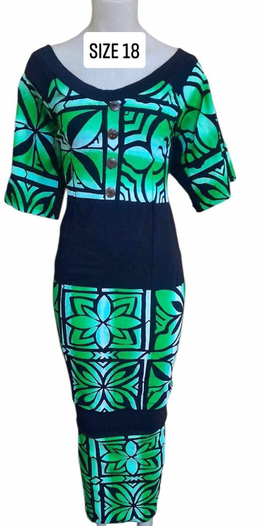 Black and Emerald Green Puletasi Size 18