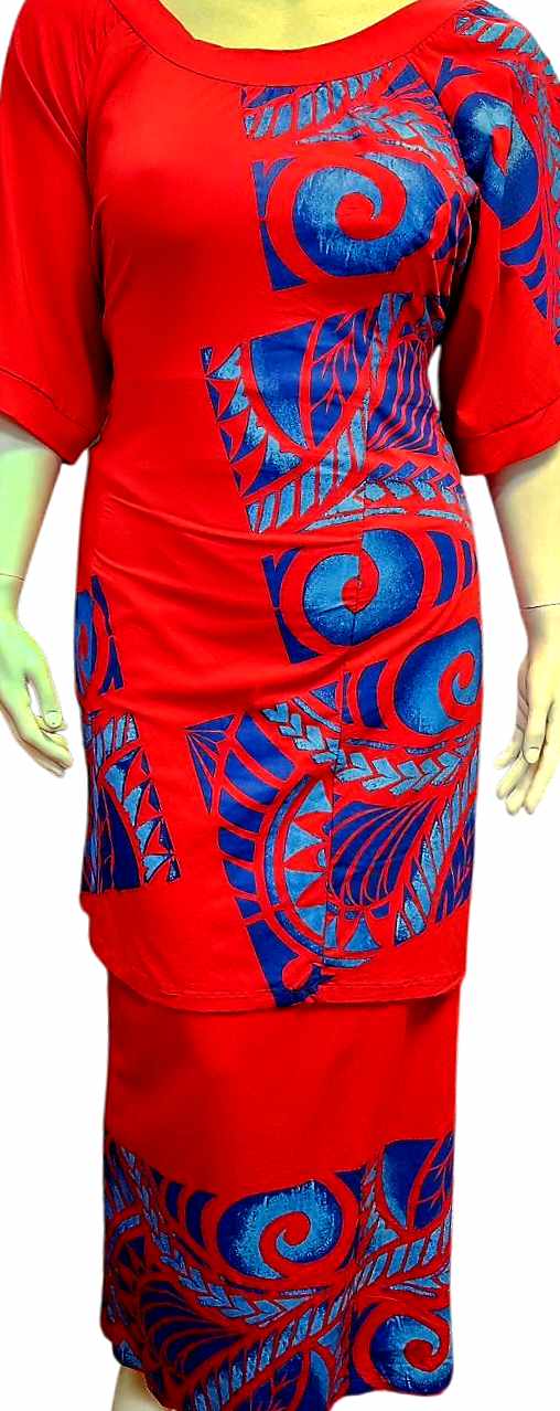 RED & BLUE ISLAND PULETASI - SIZE 24